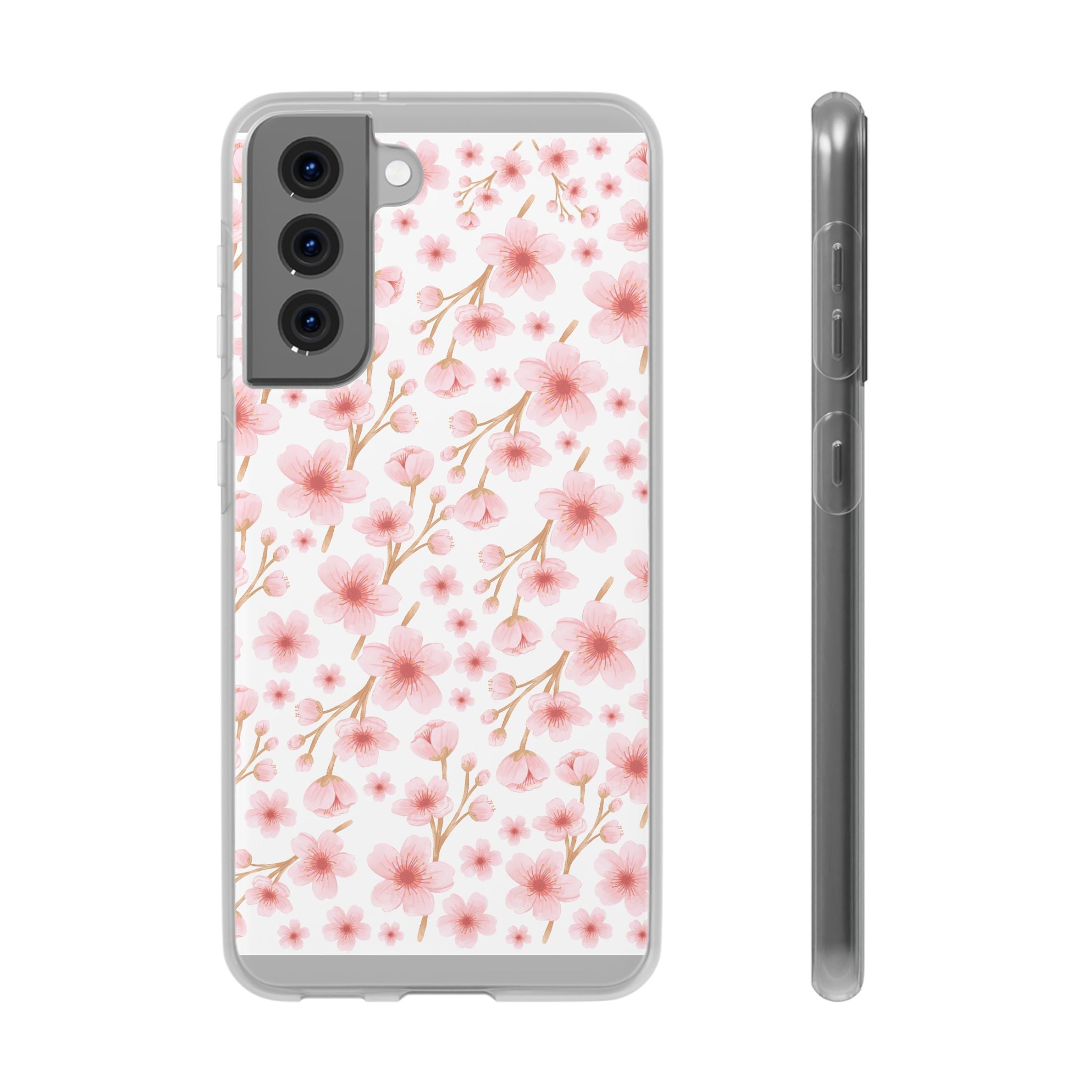 Japanese Pink Flowers White Flexi Clear Cases for Most Phone Types