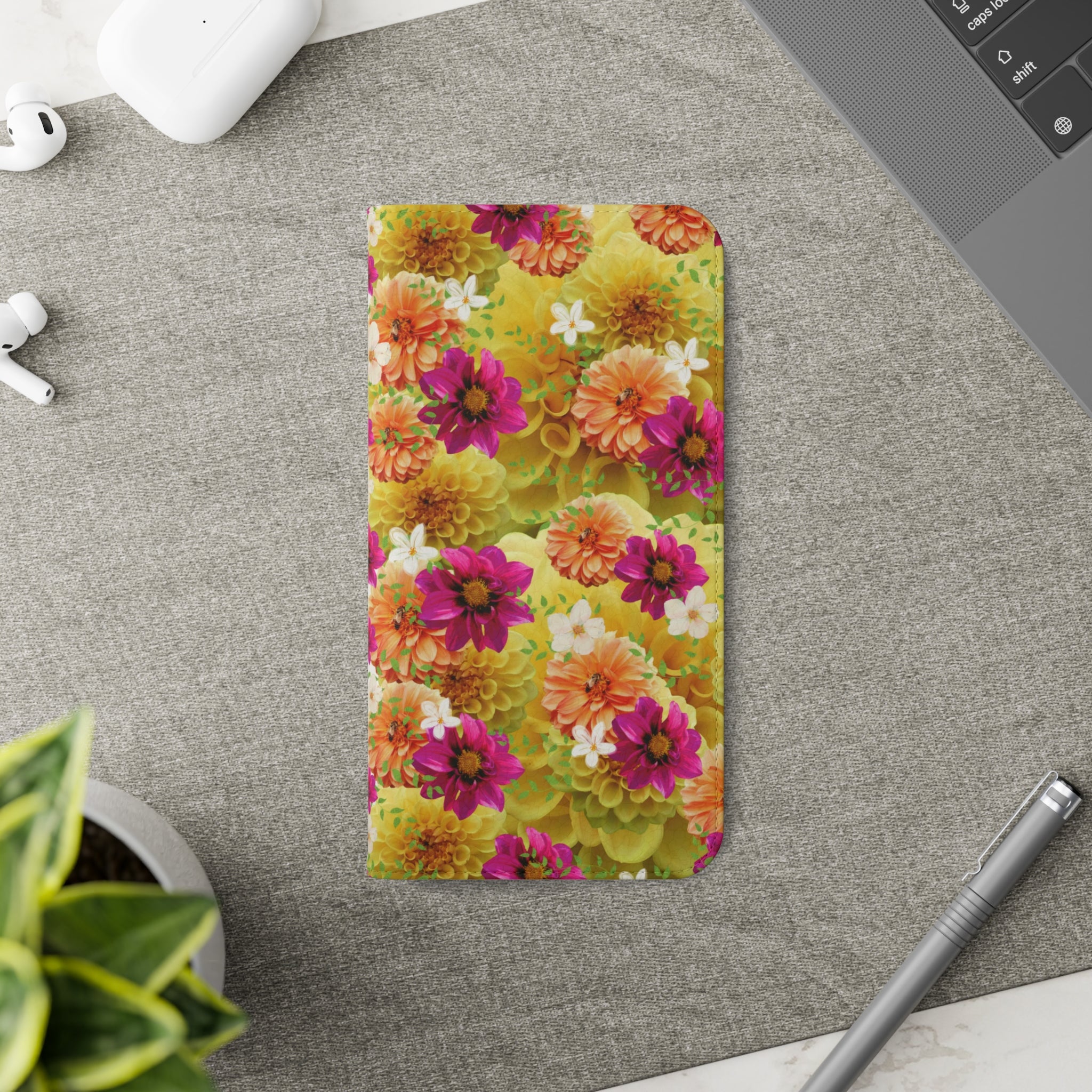 Graphic Dahlias 2 Wallet Style Phone Case Vegan Leather for most Phones