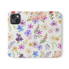 Floral White Wallet Style Phone Case Vegan Leather