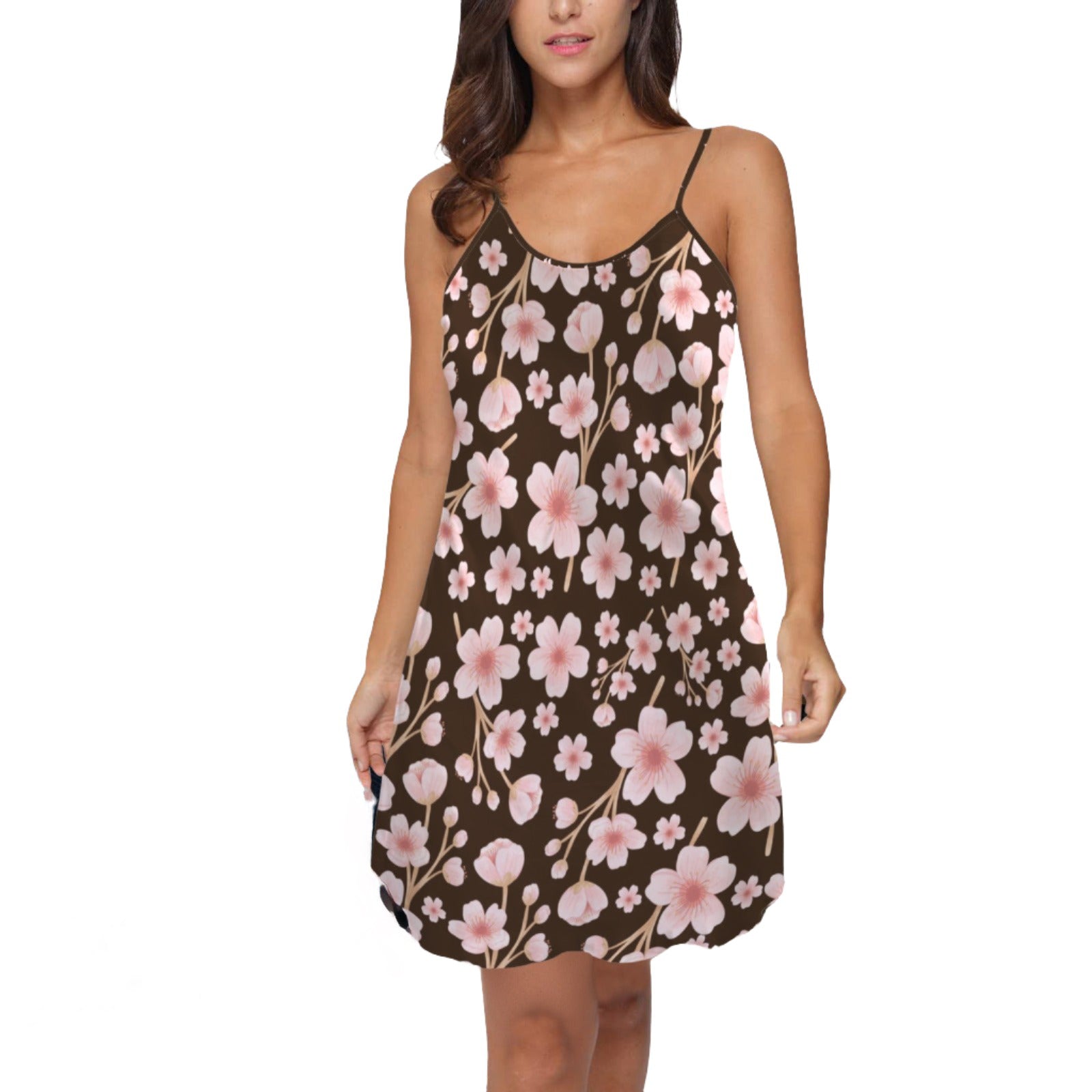 Japanese Pink Flowers Dark Nightie up to 5 XL (FWS)