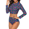 Graphic Pink Hibiscus Blue Long Sleeve Surfing Swimsuit