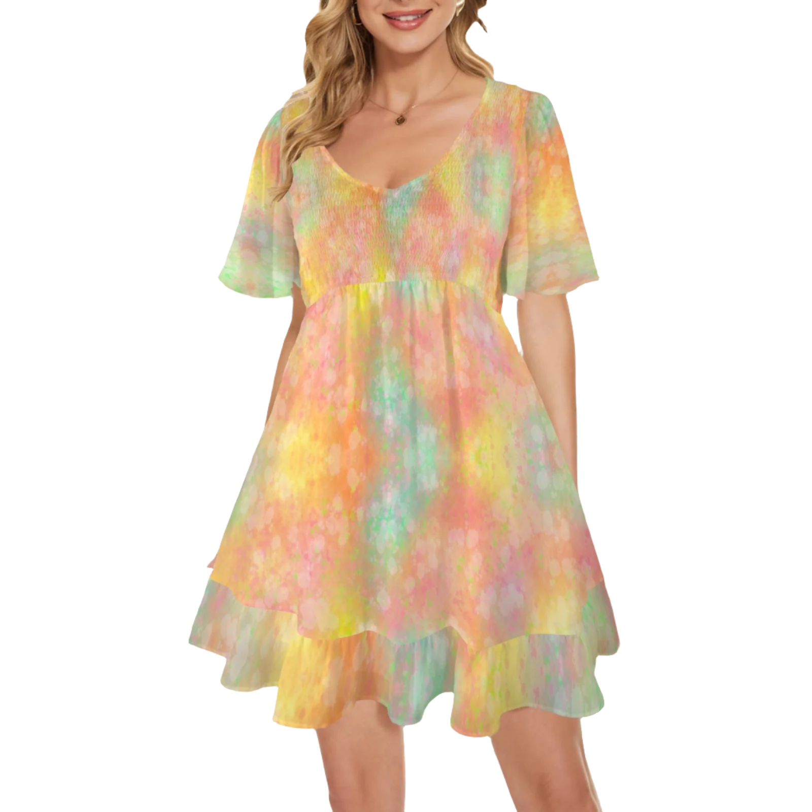 Candy Floss V Neck Flutter Sleeves Dress up to 5 XL (FWS)