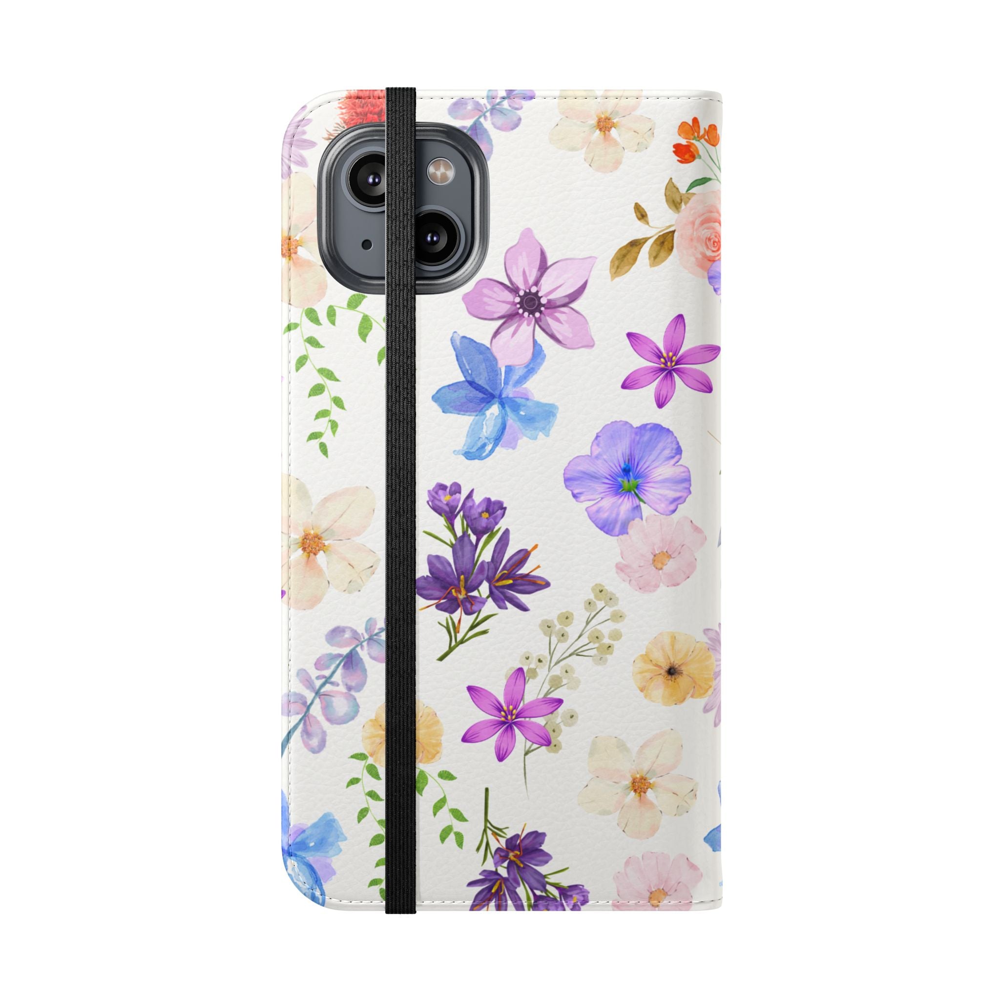 Floral White Wallet Style Phone Case Vegan Leather