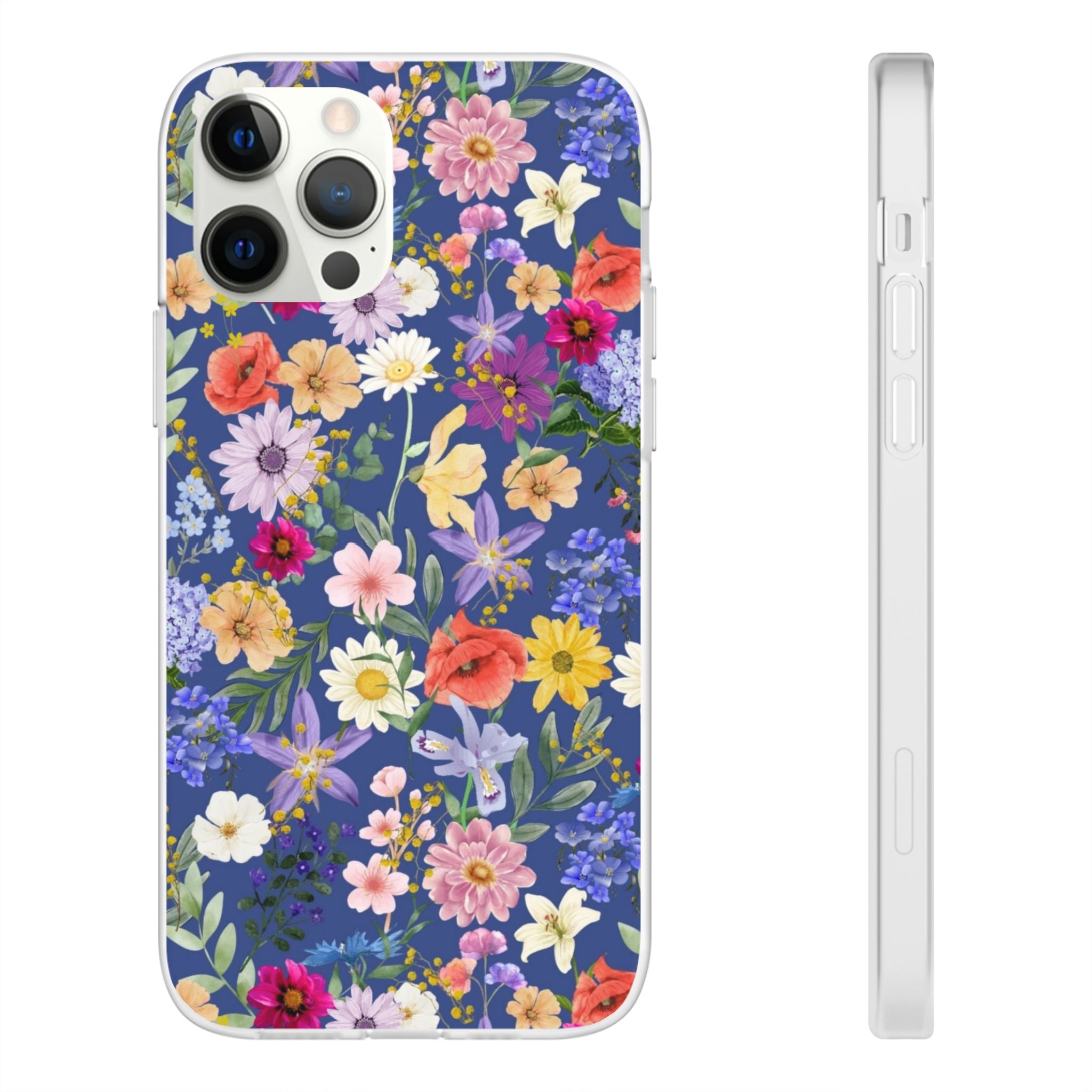 Blue Colourful Floral Flexi Clear Cases for Most Phone Types