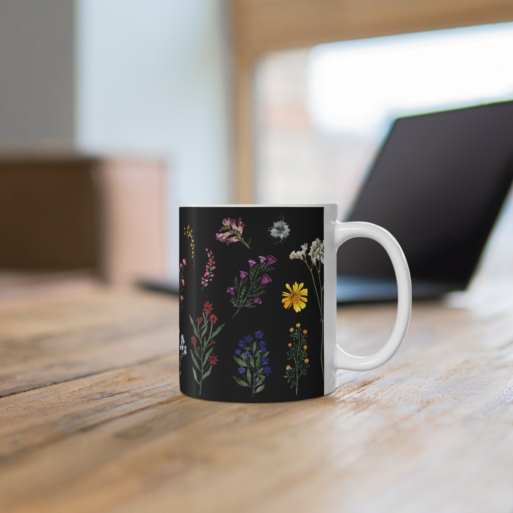 Wildflowers Black Mug 11oz (Microwave & Dishwasher Safe)