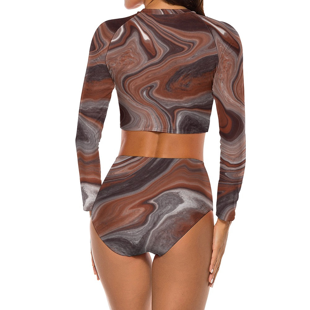 Choc Swirl Long Sleeve Surfing Swimsuit