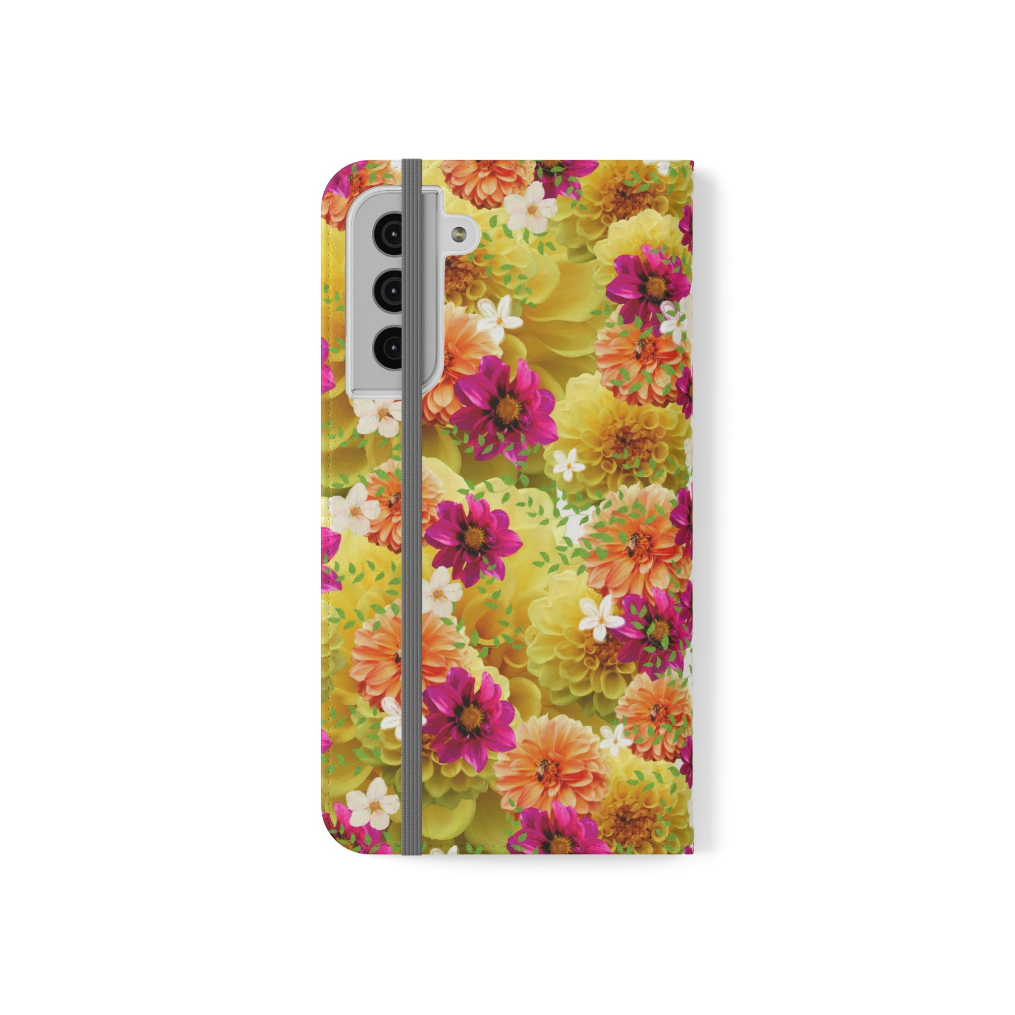 Graphic Dahlias 2 Wallet Style Phone Case Vegan Leather for most Phones