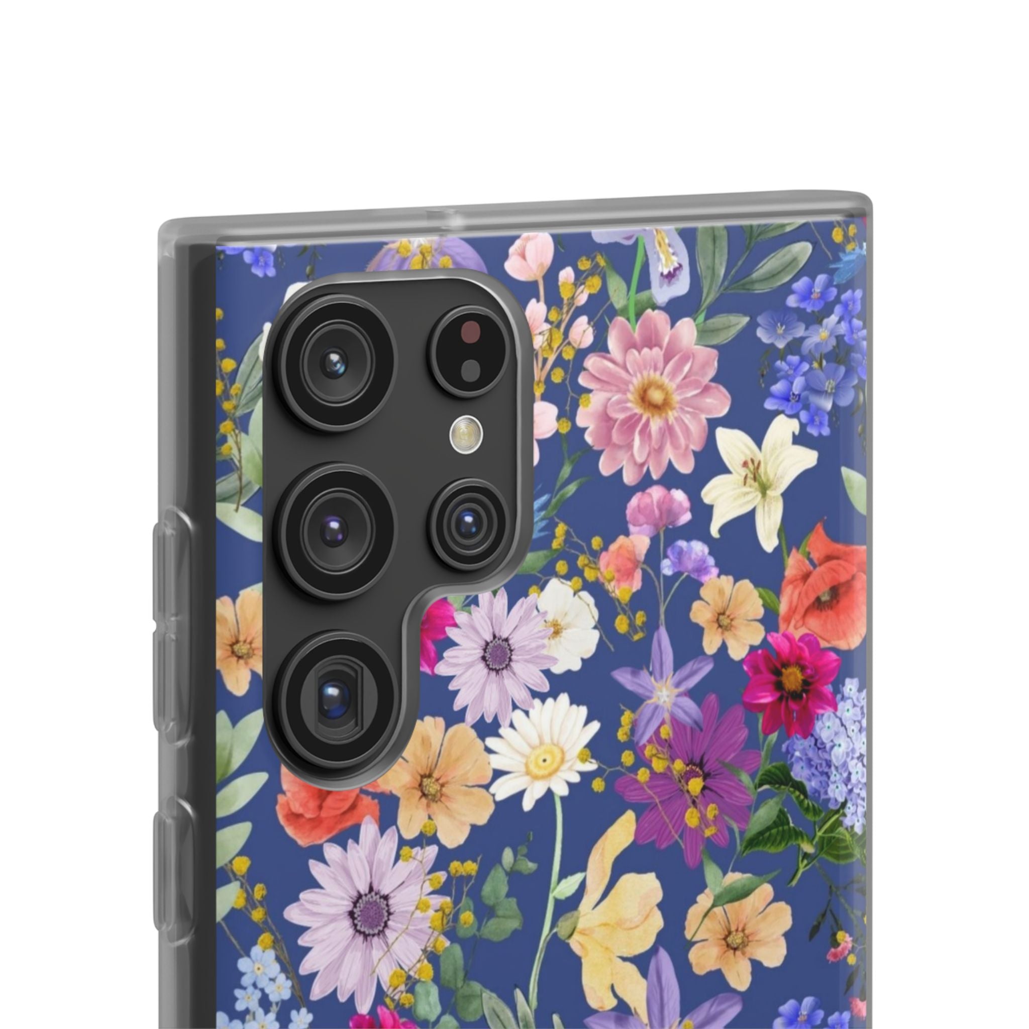 Blue Colourful Floral Flexi Clear Cases for Most Phone Types