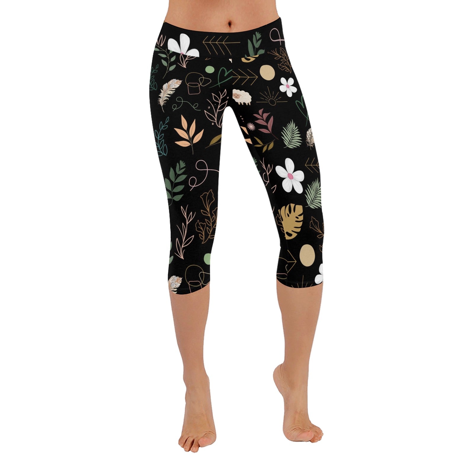 Boho Black Capri Leggings up to 5 XL