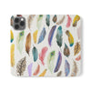 Colourful Feathers Wallet Style Phone Case Vegan Leather