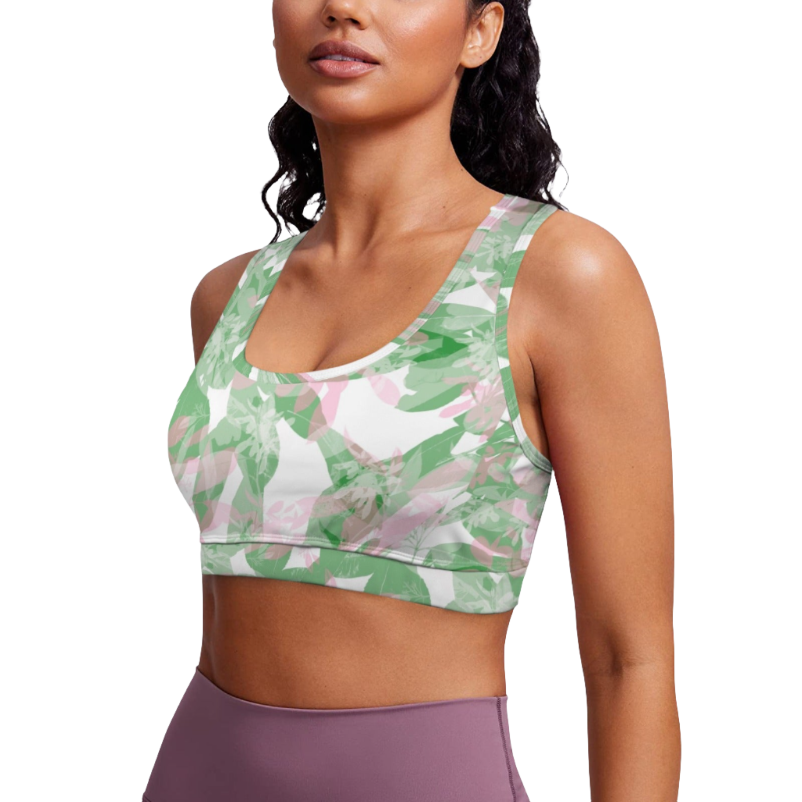 Green & Pink Leaves Sports Top up to 5 XL (FWS)