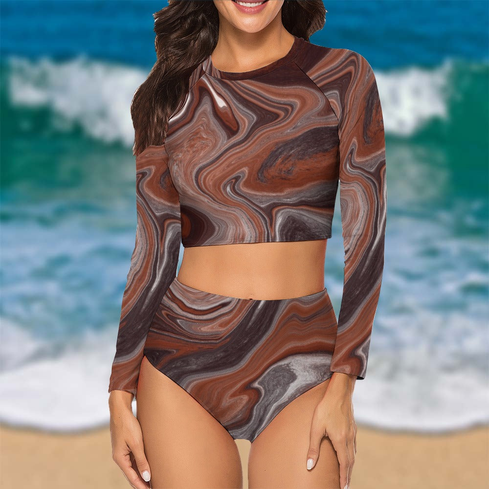 Choc Swirl Long Sleeve Surfing Swimsuit