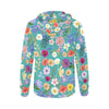 Teal Colourful Floral Full Zip Hoodie up to 2 XL