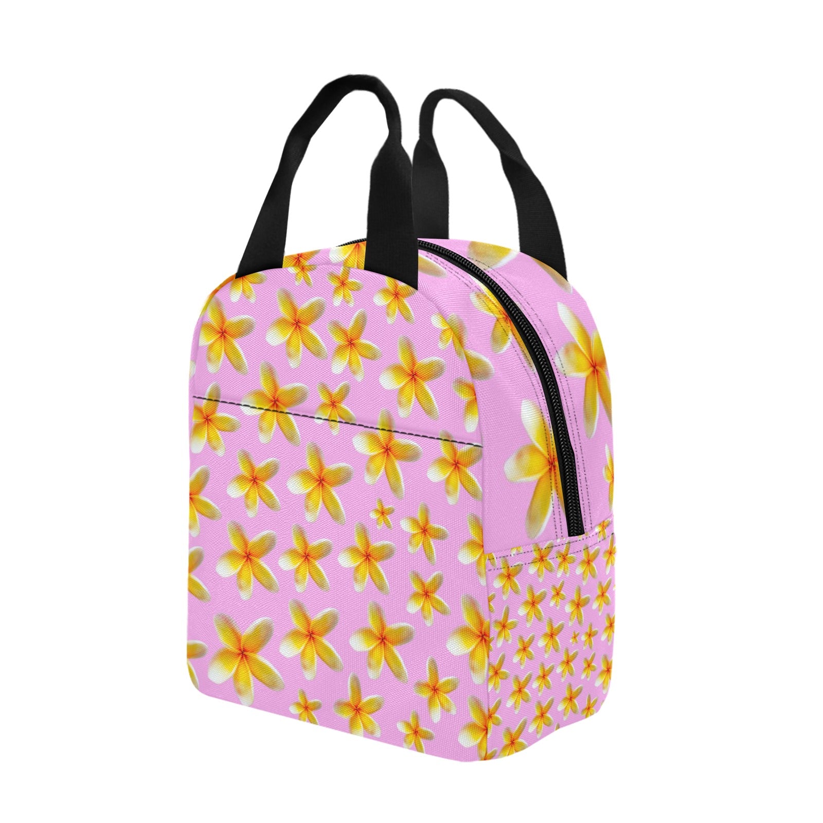 Yellow Frangipanis Pink Insulated Zipper Lunch Bag