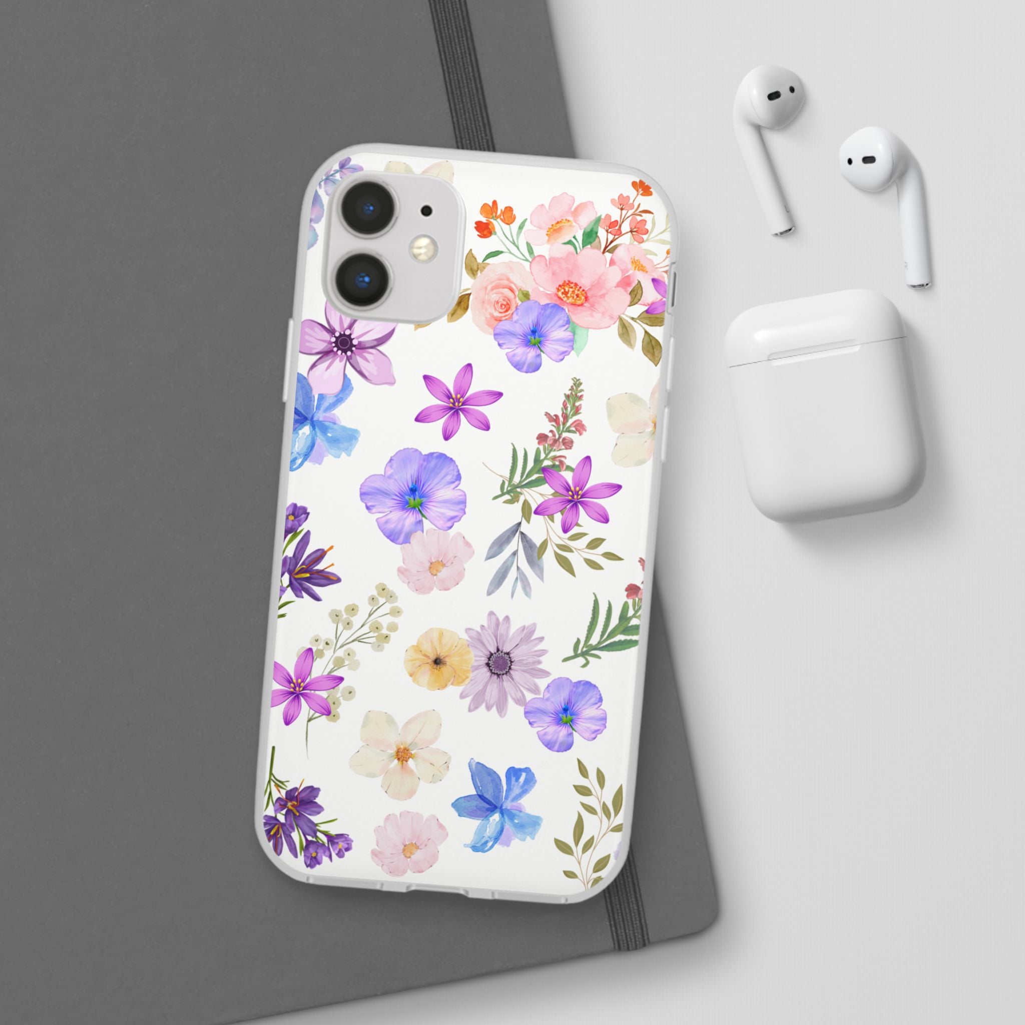 Floral White Flexi Clear Cases for Most Phone Types