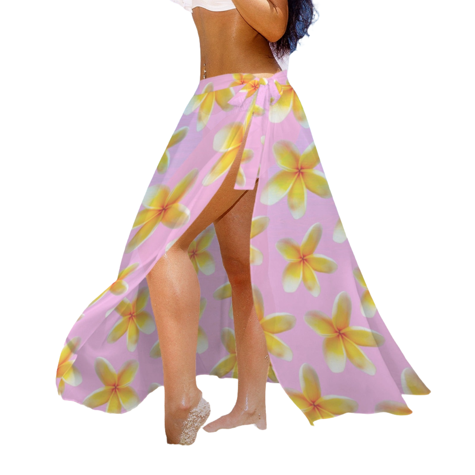 Yellow Frangipanis Pink Semi Sheer Coverup up to 5 XL