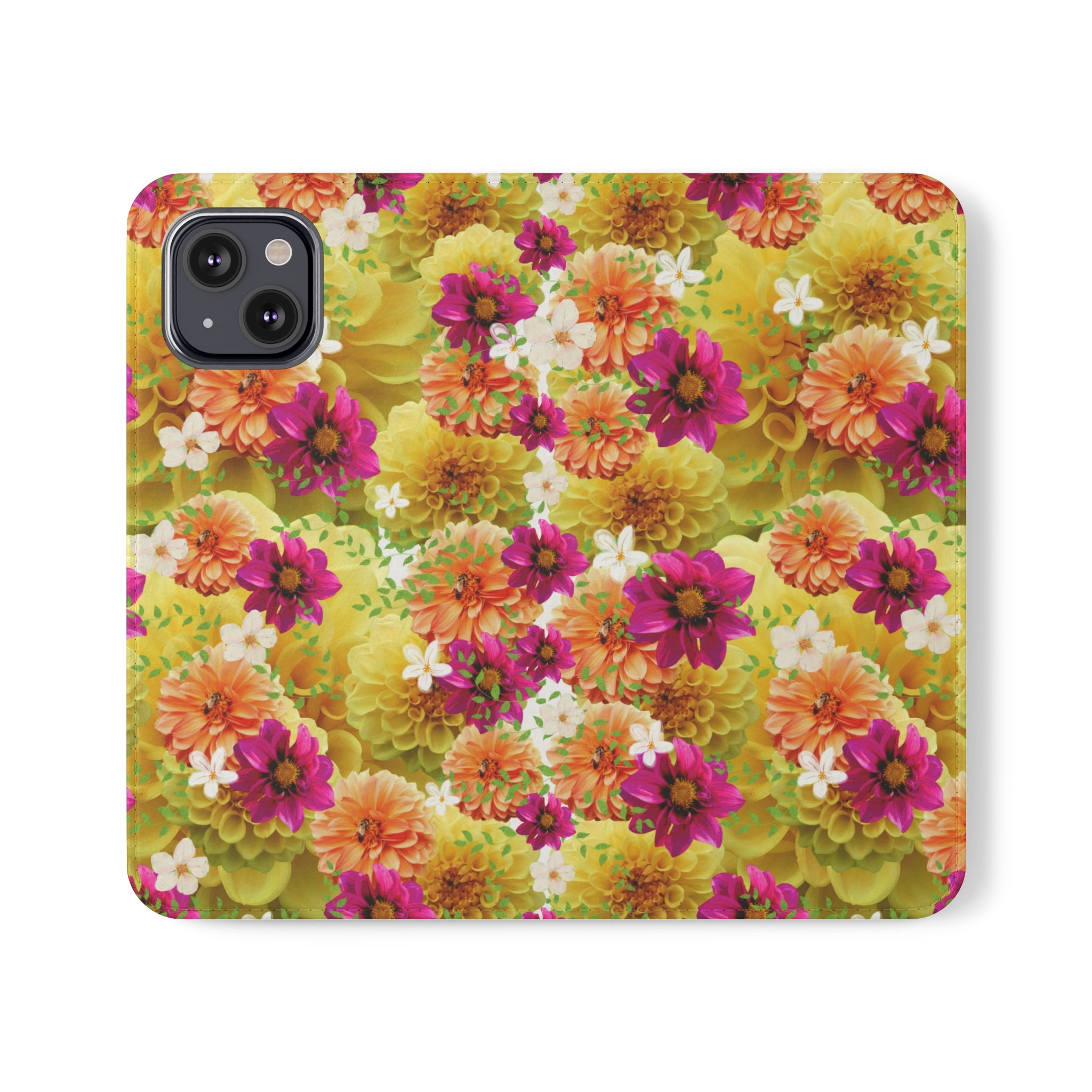 Graphic Dahlias 2 Wallet Style Phone Case Vegan Leather for most Phones