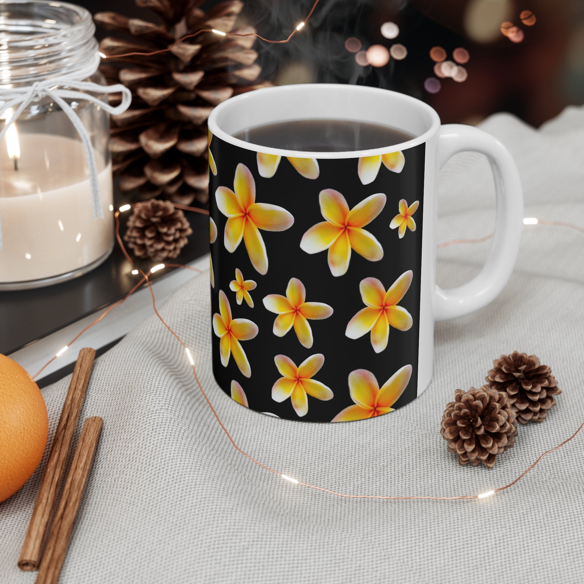 Yellow Frangipanis Black Mug 11oz (Microwave & Dishwasher Safe)