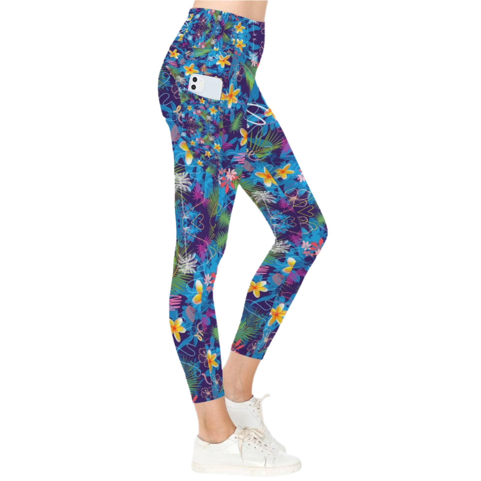 Hawaiian Blue Leggings with Pockets up to 5 XL (FWS)