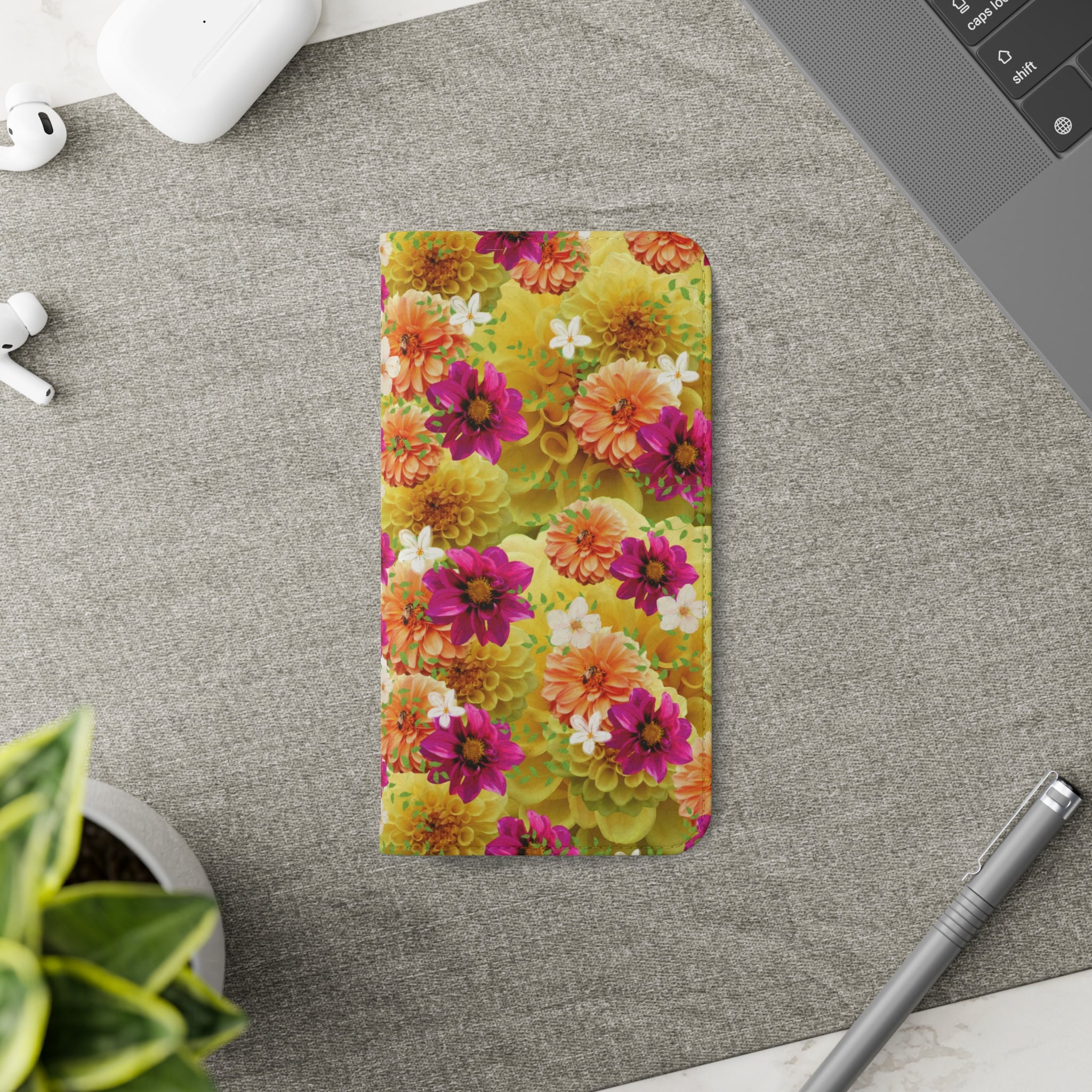 Graphic Dahlias 2 Wallet Style Phone Case Vegan Leather for most Phones