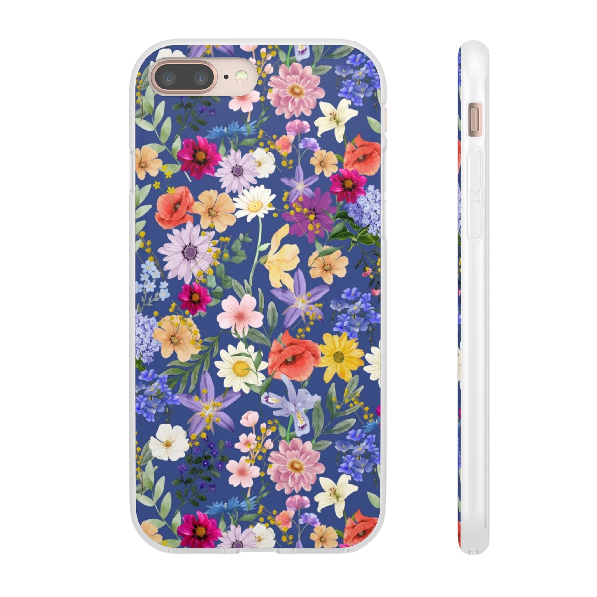 Blue Colourful Floral Flexi Clear Cases for Most Phone Types