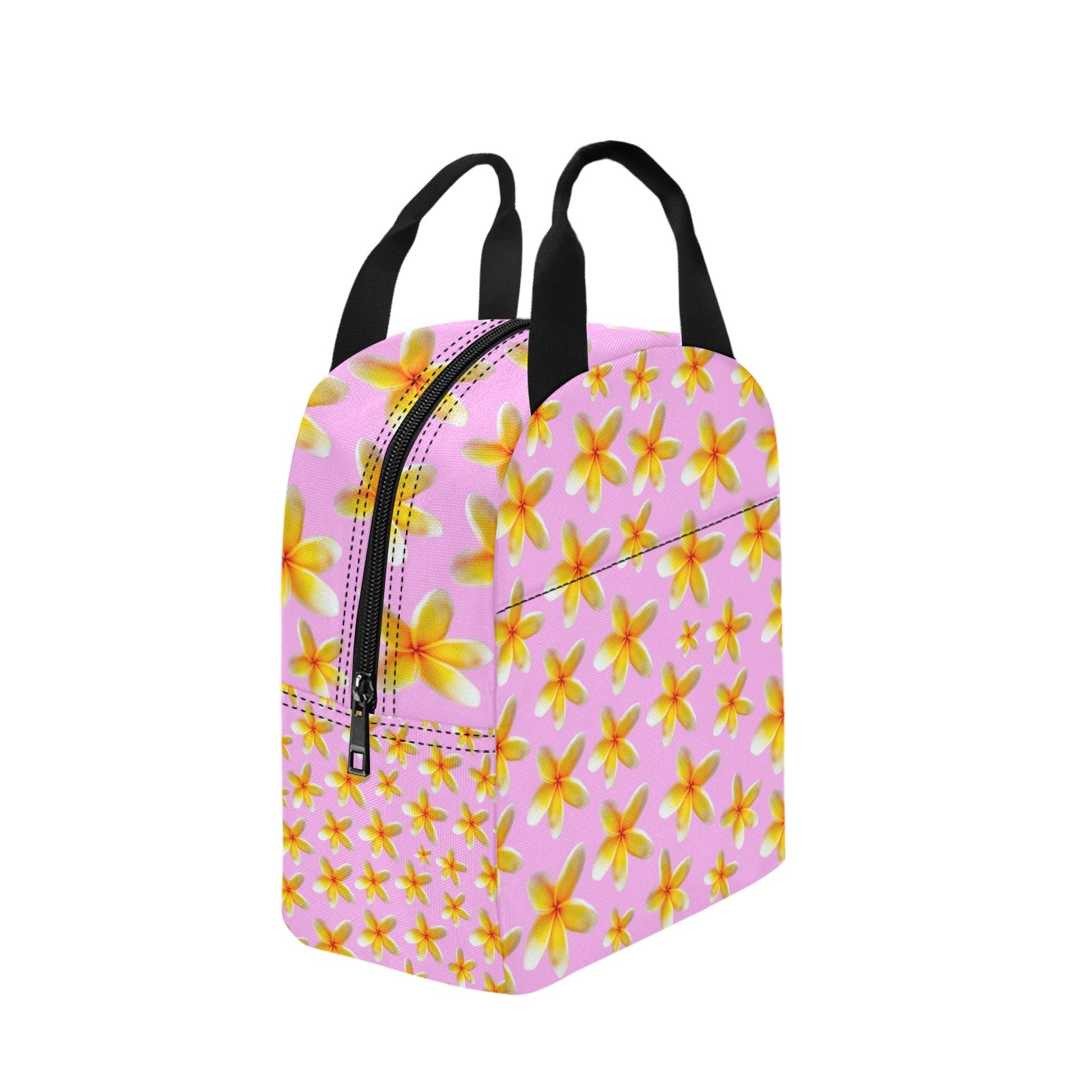 Yellow Frangipanis Pink Insulated Zipper Lunch Bag