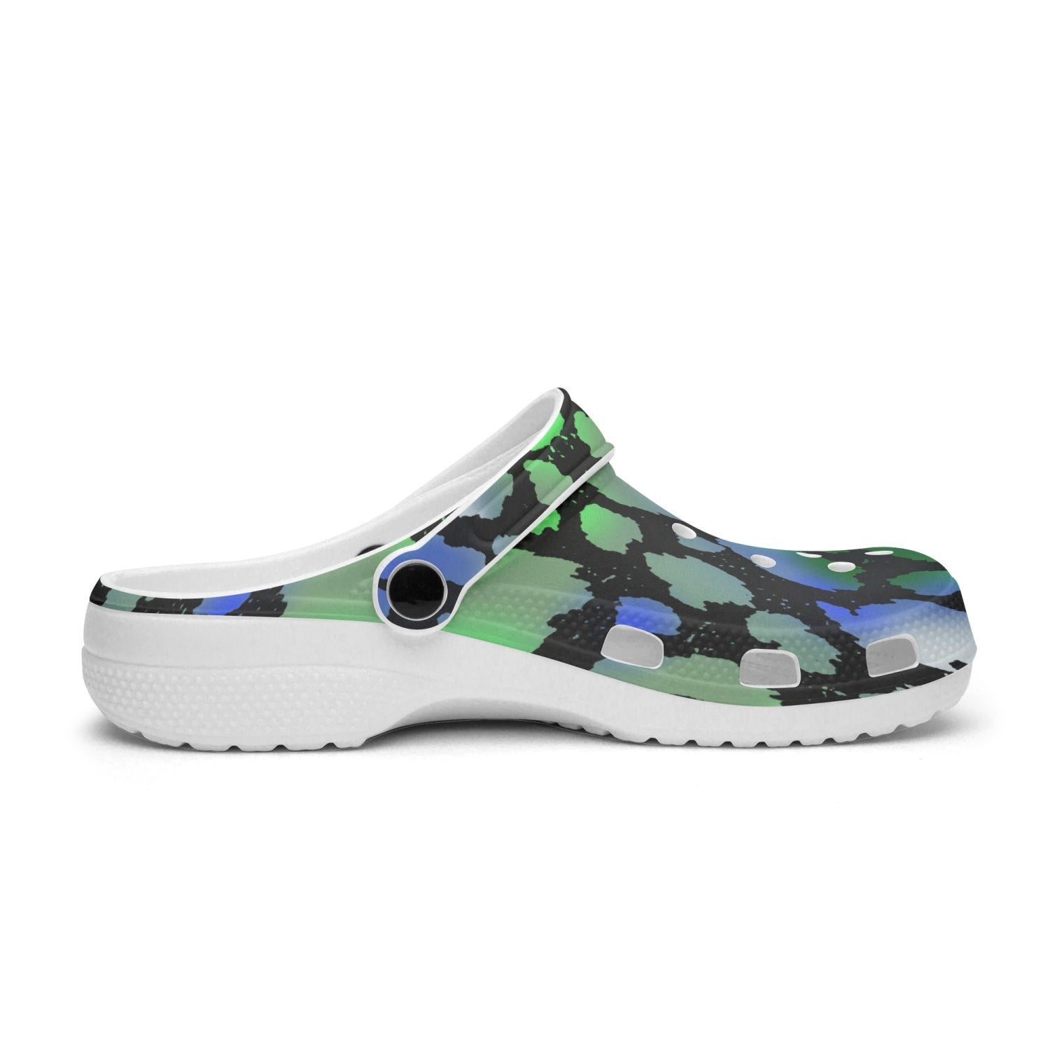 Blue And Green Camo Leopard Unisex White Rubber Clogs