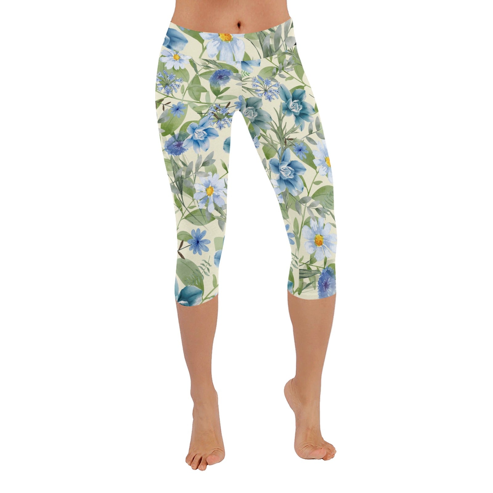 Blue Floral Capri Leggings up to 5 XL