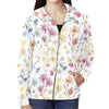 Wildflowers Painted White Full Zip Hoodie up to 2 XL