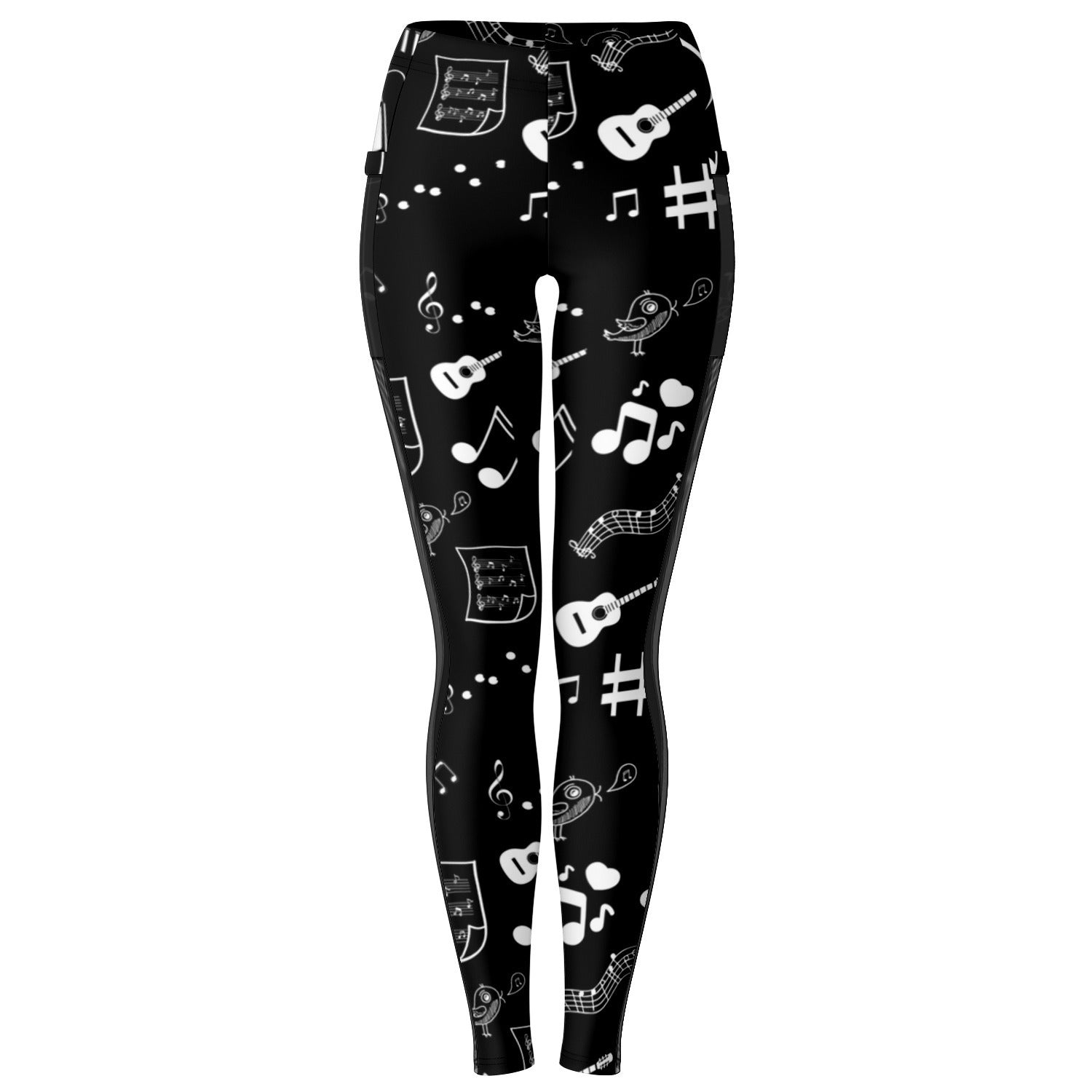 Musical Notes Mesh Panel Side Pocket Leggings (FWS)