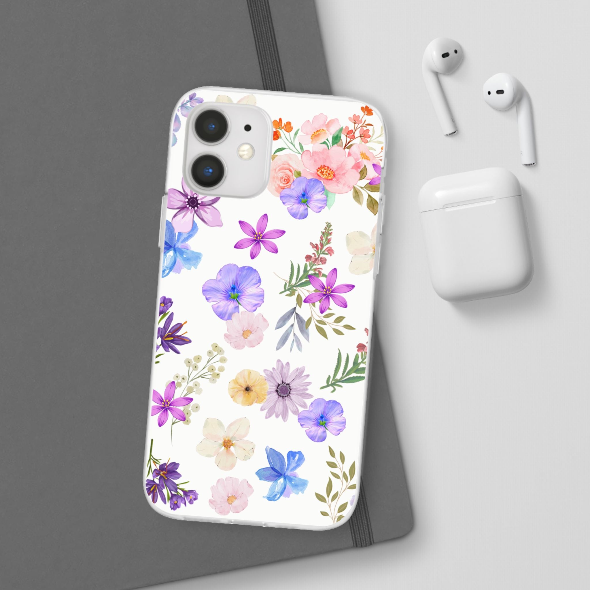 Floral White Flexi Clear Cases for Most Phone Types