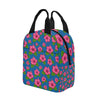 Graphic Pink Hibiscus Blue Insulated Zipper Lunch Bag