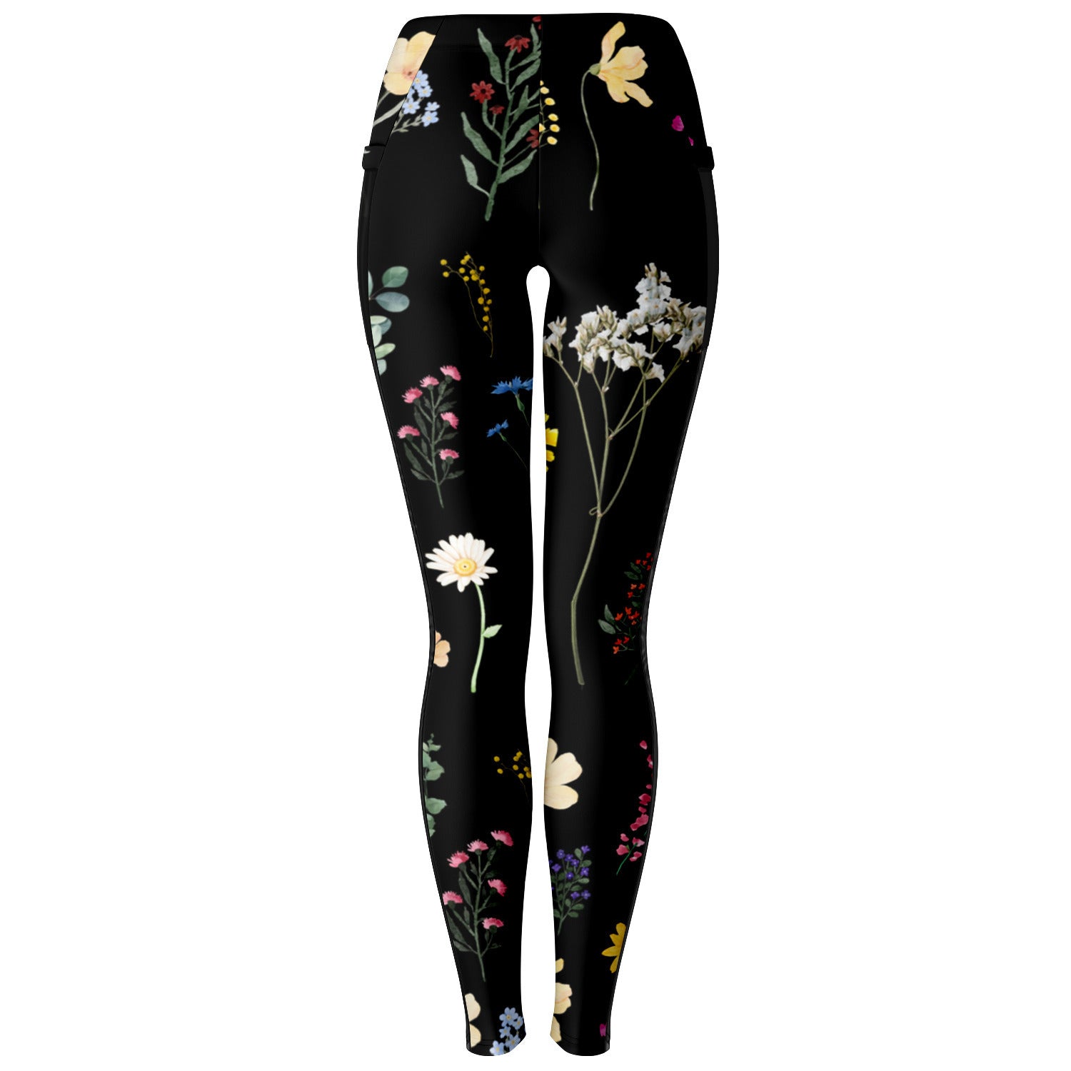 Wildflowers Black Mesh Panel Side Pockets Leggings (FWS)