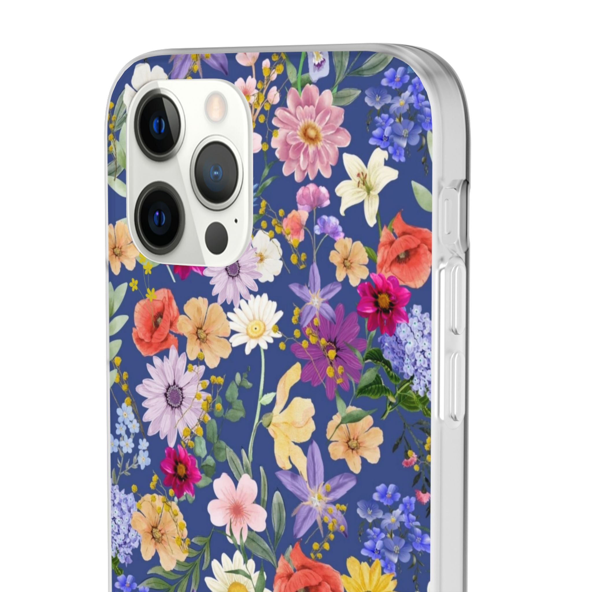Blue Colourful Floral Flexi Clear Cases for Most Phone Types