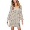 Boho Beige Loose Flowy Long Sleeve Dress up to 2 XL (FWS)