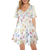 Wildflowers Painted White V Neck Flutter Sleeves Dress up to 5 XL (FWS)