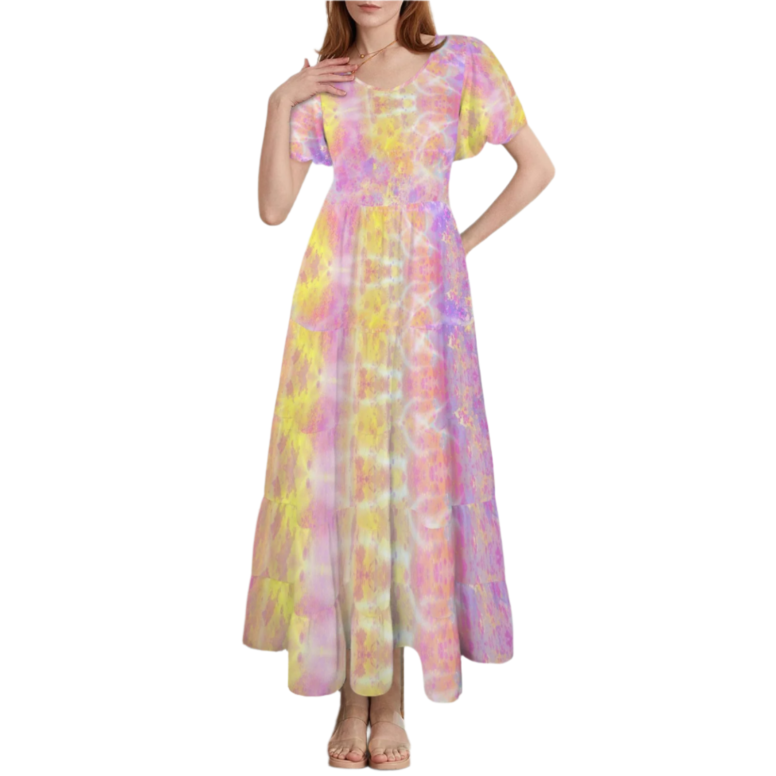 Pretty Pastels Round Neck Maxi Dress up to 5 XL (FWS)