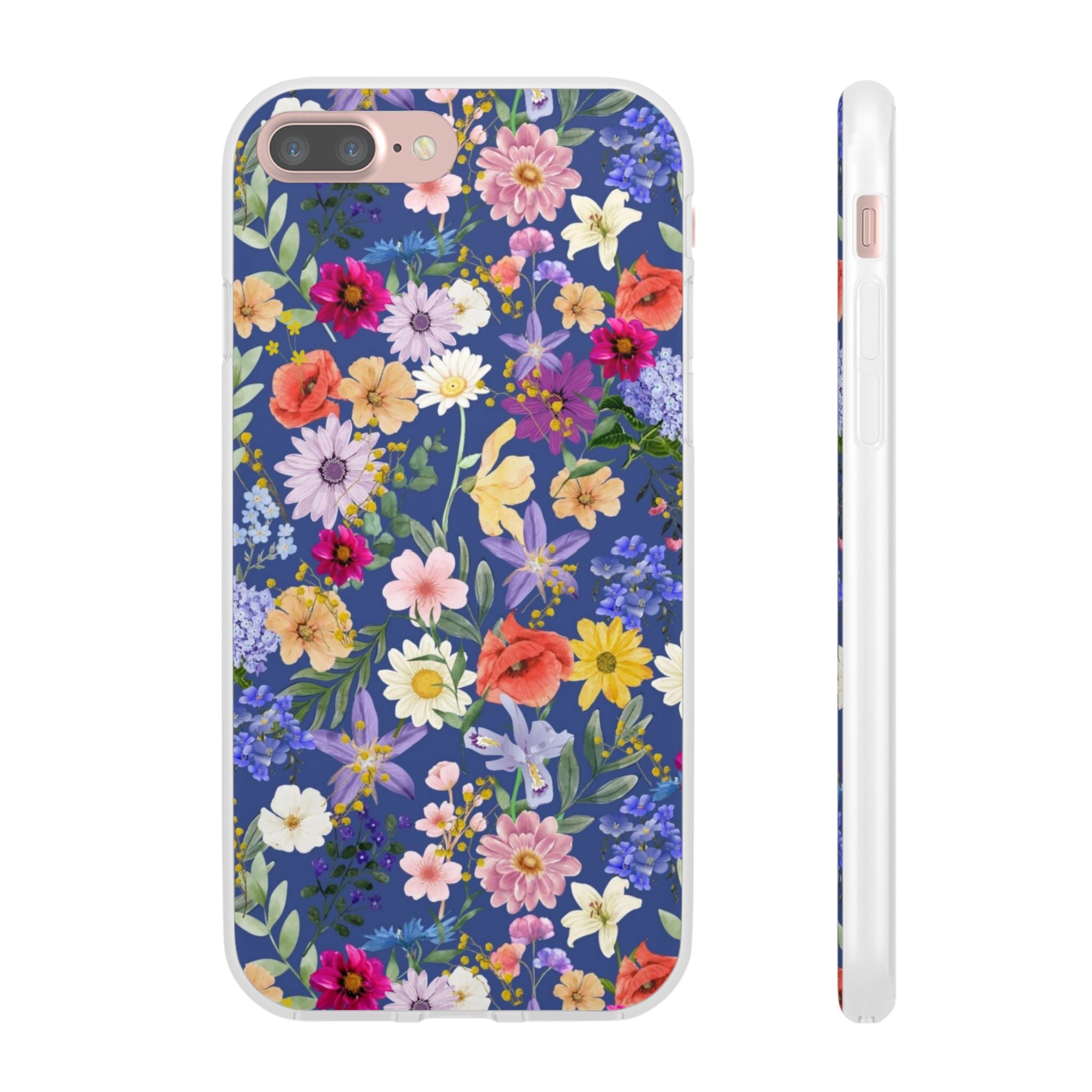 Blue Colourful Floral Flexi Clear Cases for Most Phone Types