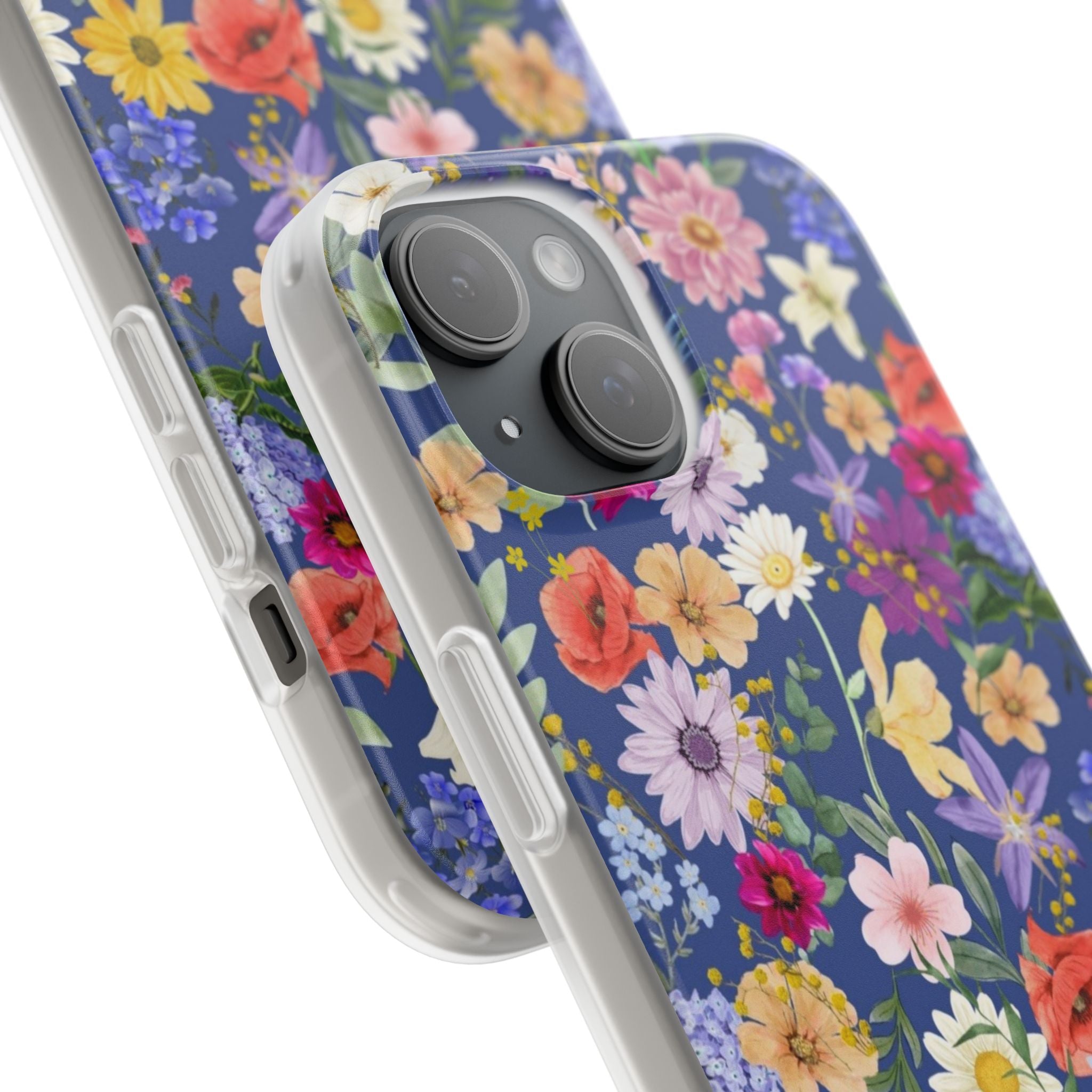 Blue Colourful Floral Flexi Clear Cases for Most Phone Types
