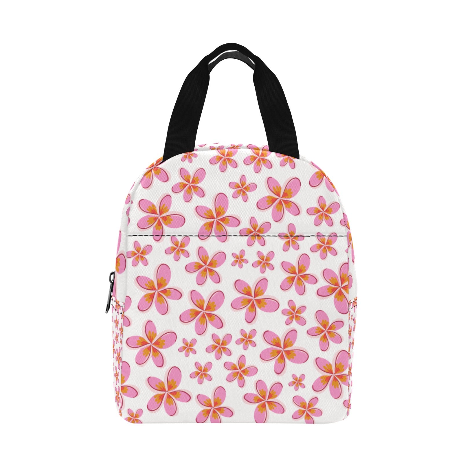 Graphic Pink Frangipanis White Insulated Zipper Lunch Bag