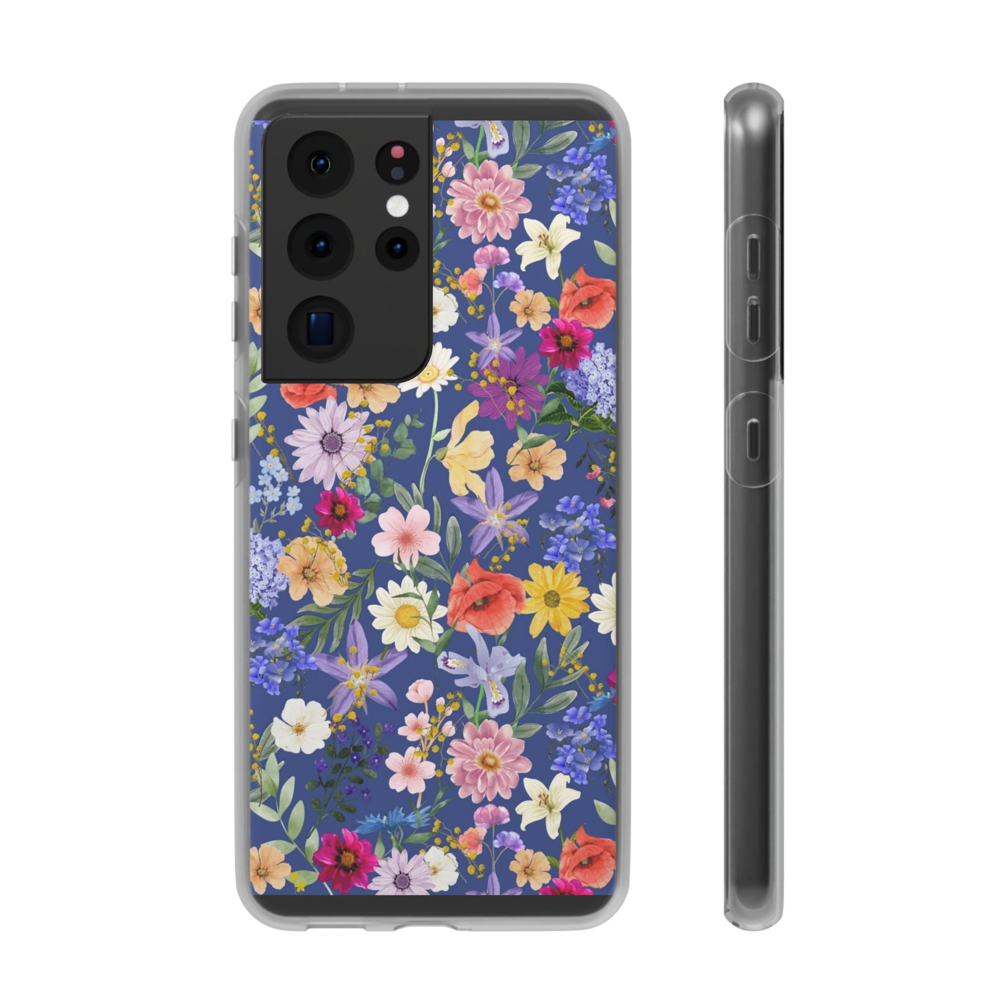 Blue Colourful Floral Flexi Clear Cases for Most Phone Types