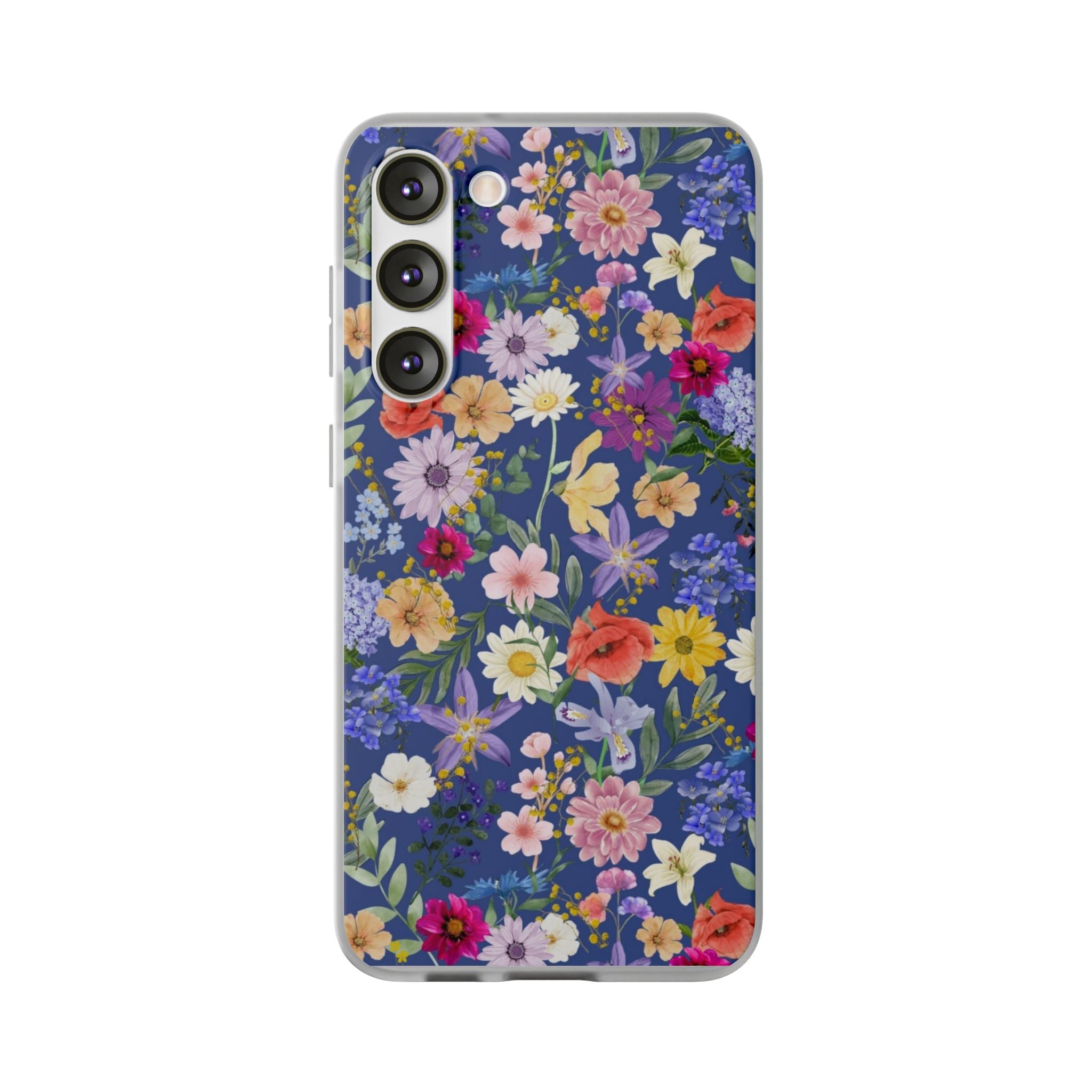 Blue Colourful Floral Flexi Clear Cases for Most Phone Types