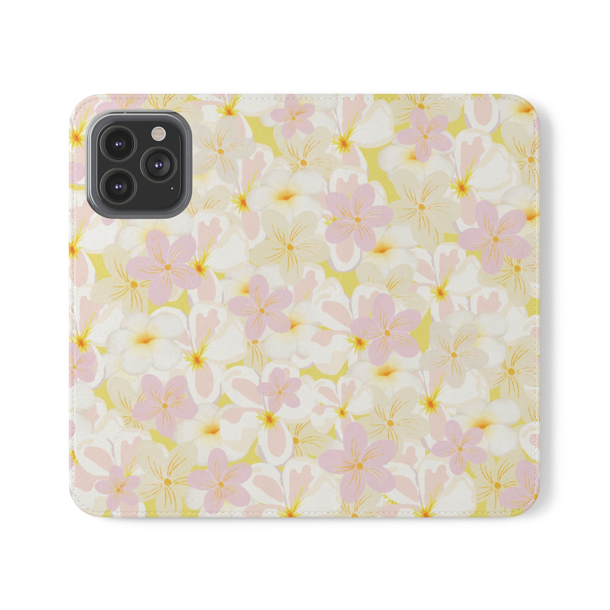 Pastel Frangipanis Yellow Wallet Style Phone Case Vegan Leather