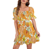 Orange & Yellow Floral White Ruffles Square Neck Dress up to 5 XL (FWS)