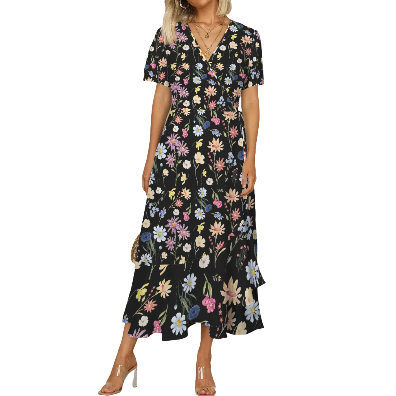 Wildflowers Painted Black Maxi Dress up to 5 XL (FWS)