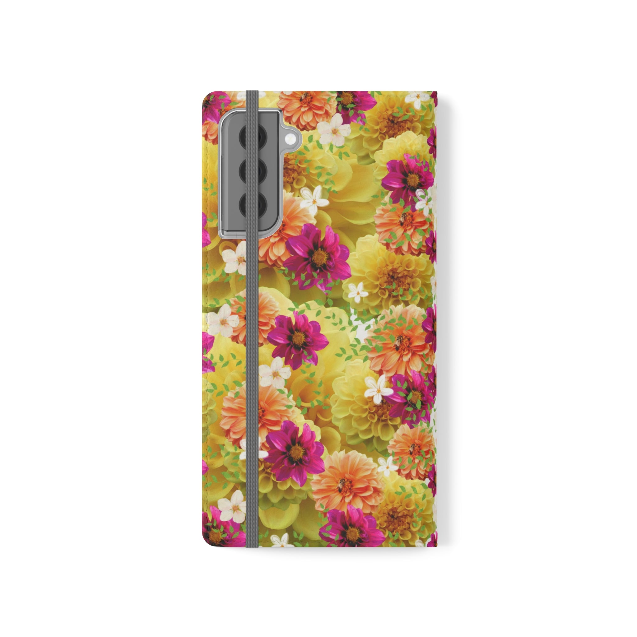 Graphic Dahlias 2 Wallet Style Phone Case Vegan Leather for most Phones