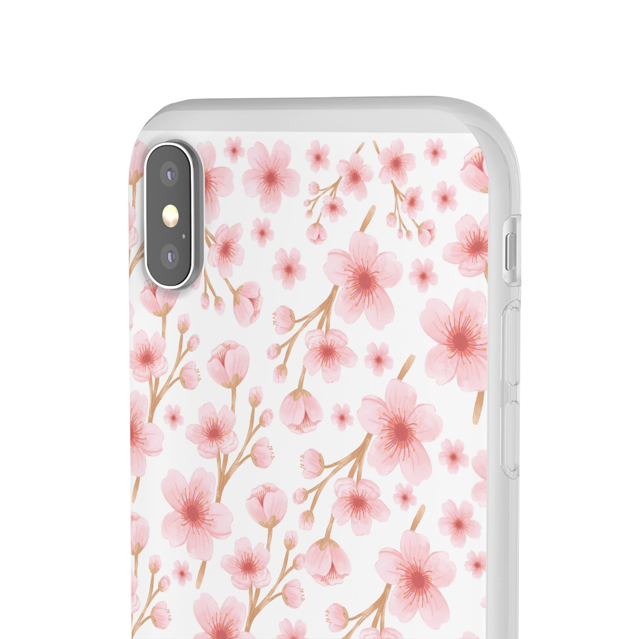 Japanese Pink Flowers White Flexi Clear Cases for Most Phone Types