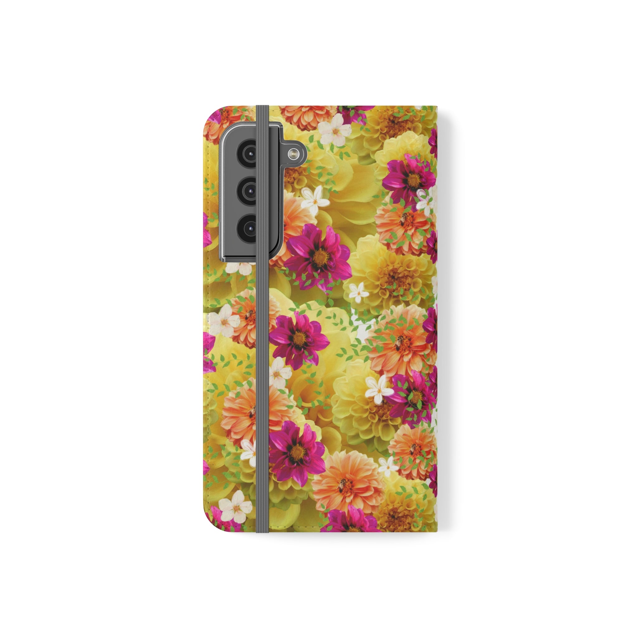 Graphic Dahlias 2 Wallet Style Phone Case Vegan Leather for most Phones