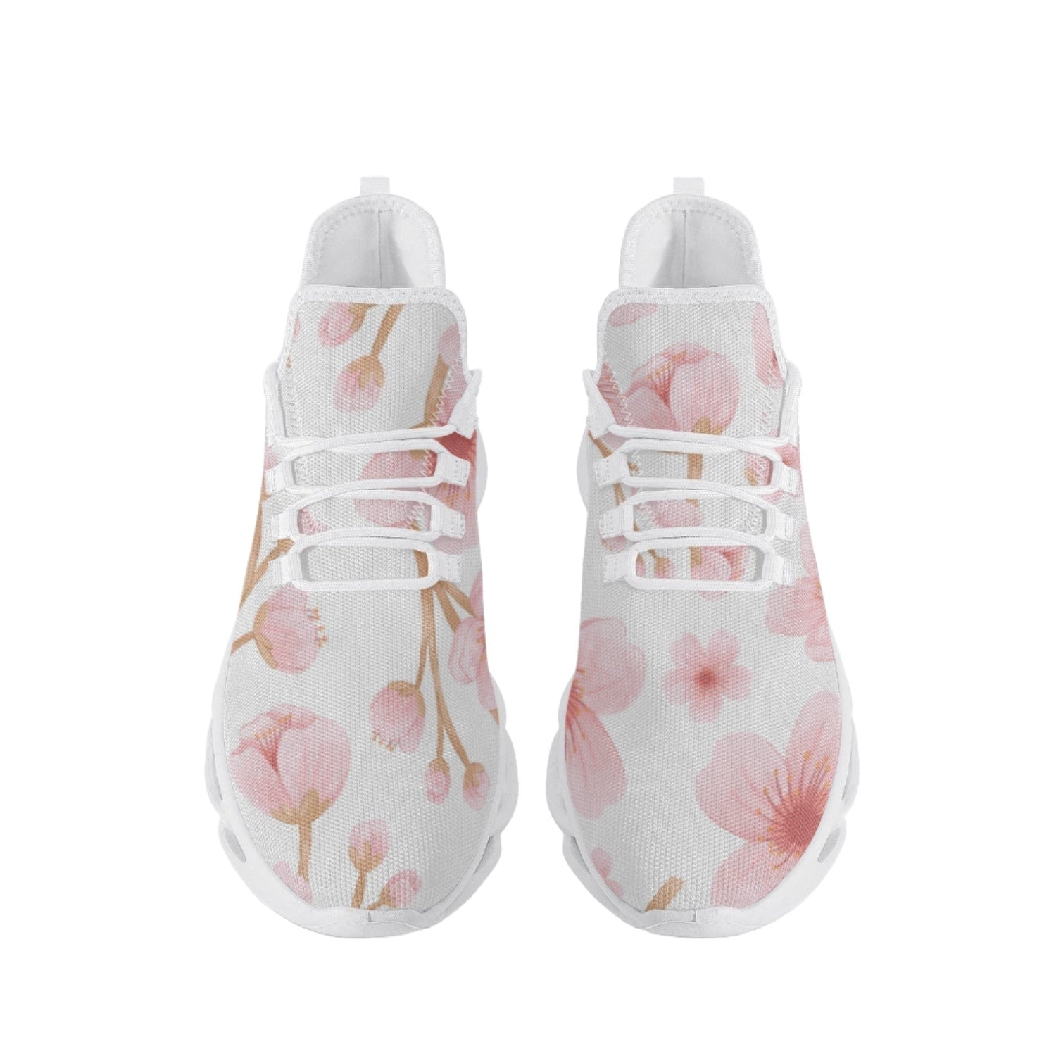 Japanese Pink Flowers White Wave Sole Lace-up Sneakers