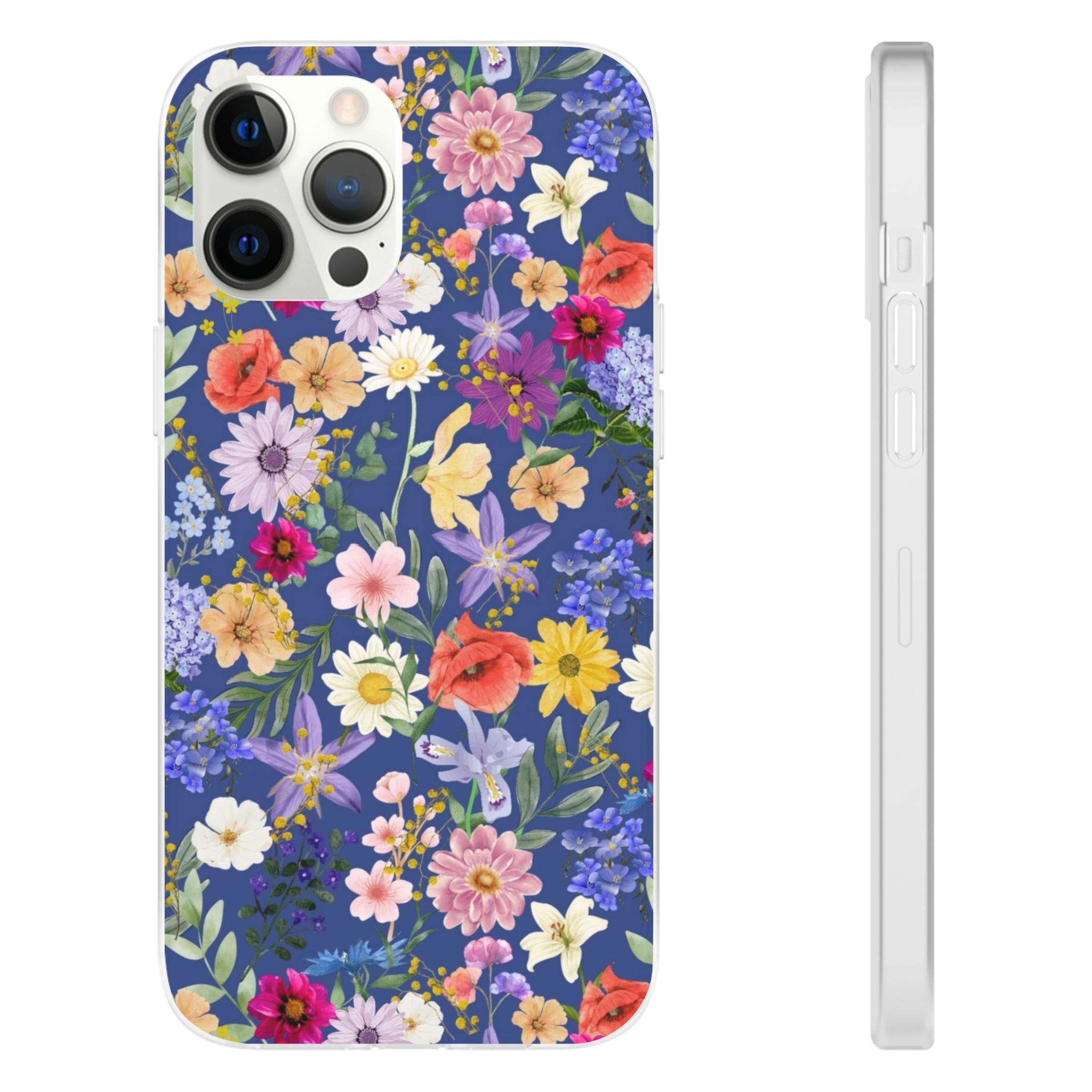 Blue Colourful Floral Flexi Clear Cases for Most Phone Types